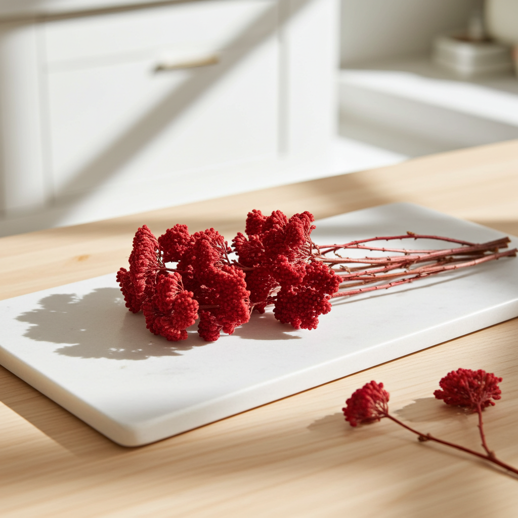 Sušený řebříček Achillea v rosa a natur barvách, detailní pohled